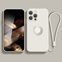 Custodia Silicone Ultra Sottile Morbida Cover con Magnetico Anello Supporto YK1 per Apple iPhone 14 Pro Bianco