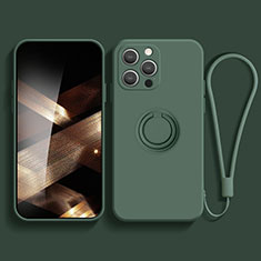 Custodia Silicone Ultra Sottile Morbida Cover con Magnetico Anello Supporto YK1 per Apple iPhone 15 Pro Max Verde