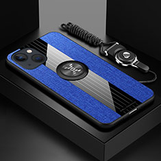 Custodia Silicone Ultra Sottile Morbida Cover con Magnetico Anello Supporto Z01 per Apple iPhone 13 Mini Blu