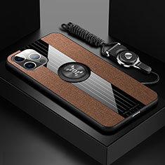 Custodia Silicone Ultra Sottile Morbida Cover con Magnetico Anello Supporto Z01 per Apple iPhone 13 Pro Marrone