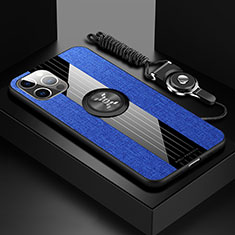 Custodia Silicone Ultra Sottile Morbida Cover con Magnetico Anello Supporto Z01 per Apple iPhone 14 Pro Blu