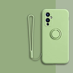 Custodia Silicone Ultra Sottile Morbida Cover con Magnetico Anello Supporto Z01 per OnePlus 9 5G Verde Pastello