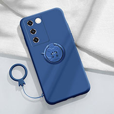 Custodia Silicone Ultra Sottile Morbida Cover con Magnetico Anello Supporto Z01 per Vivo V27 5G Blu