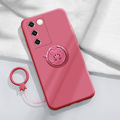 Custodia Silicone Ultra Sottile Morbida Cover con Magnetico Anello Supporto Z01 per Vivo V27 Pro 5G Rosa Caldo