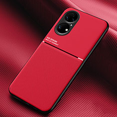 Custodia Silicone Ultra Sottile Morbida Cover con Magnetico per Huawei P50 Pro Rosso