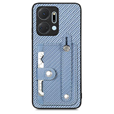 Custodia Silicone Ultra Sottile Morbida Cover con Magnetico S01D per Huawei Honor X7a Blu