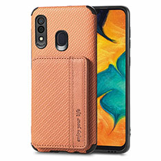 Custodia Silicone Ultra Sottile Morbida Cover con Magnetico S01D per Samsung Galaxy A20 Marrone