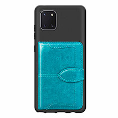 Custodia Silicone Ultra Sottile Morbida Cover con Magnetico S01D per Samsung Galaxy A81 Ciano