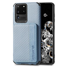 Custodia Silicone Ultra Sottile Morbida Cover con Magnetico S01D per Samsung Galaxy S20 Ultra Blu