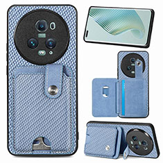 Custodia Silicone Ultra Sottile Morbida Cover con Magnetico S02D per Huawei Honor Magic5 Pro 5G Blu