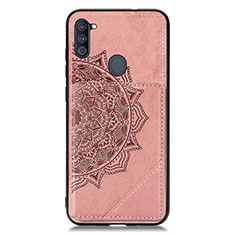 Custodia Silicone Ultra Sottile Morbida Cover con Magnetico S02D per Samsung Galaxy A11 Oro Rosa
