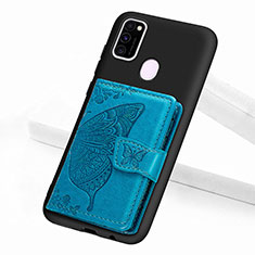 Custodia Silicone Ultra Sottile Morbida Cover con Magnetico S02D per Samsung Galaxy M21 Blu