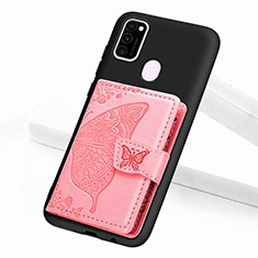 Custodia Silicone Ultra Sottile Morbida Cover con Magnetico S02D per Samsung Galaxy M30s Oro Rosa