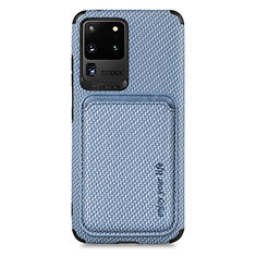 Custodia Silicone Ultra Sottile Morbida Cover con Magnetico S02D per Samsung Galaxy S20 Ultra 5G Blu