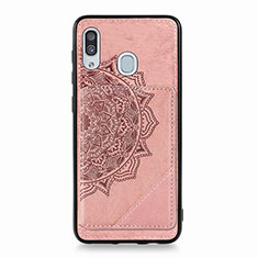 Custodia Silicone Ultra Sottile Morbida Cover con Magnetico S03D per Samsung Galaxy A20 Oro Rosa