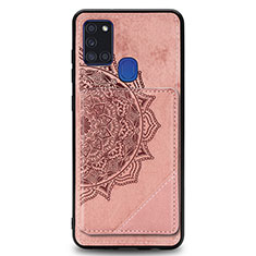 Custodia Silicone Ultra Sottile Morbida Cover con Magnetico S03D per Samsung Galaxy A21s Oro Rosa
