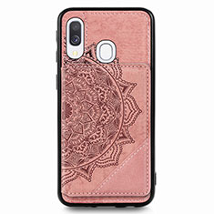 Custodia Silicone Ultra Sottile Morbida Cover con Magnetico S03D per Samsung Galaxy A40 Oro Rosa