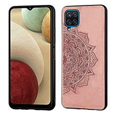 Custodia Silicone Ultra Sottile Morbida Cover con Magnetico S04D per Samsung Galaxy A12 Nacho Oro Rosa