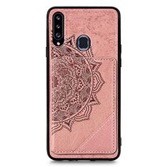 Custodia Silicone Ultra Sottile Morbida Cover con Magnetico S04D per Samsung Galaxy A20s Oro Rosa