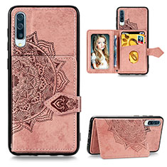 Custodia Silicone Ultra Sottile Morbida Cover con Magnetico S04D per Samsung Galaxy A50S Oro Rosa