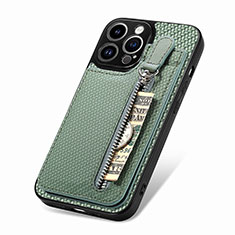 Custodia Silicone Ultra Sottile Morbida Cover con Magnetico S05D per Apple iPhone 13 Pro Verde