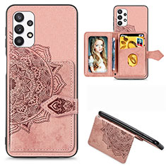 Custodia Silicone Ultra Sottile Morbida Cover con Magnetico S06D per Samsung Galaxy M32 5G Oro Rosa