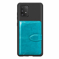Custodia Silicone Ultra Sottile Morbida Cover con Magnetico S11D per Samsung Galaxy A91 Ciano