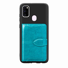 Custodia Silicone Ultra Sottile Morbida Cover con Magnetico S12D per Samsung Galaxy M30s Ciano