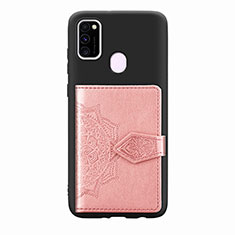 Custodia Silicone Ultra Sottile Morbida Cover con Magnetico S13D per Samsung Galaxy M21 Oro Rosa
