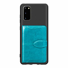Custodia Silicone Ultra Sottile Morbida Cover con Magnetico S13D per Samsung Galaxy S20 Ciano