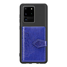 Custodia Silicone Ultra Sottile Morbida Cover con Magnetico S13D per Samsung Galaxy S20 Ultra 5G Blu
