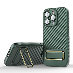 Custodia Silicone Ultra Sottile Morbida Cover con Supporto KC1 per Apple iPhone 13 Pro Verde