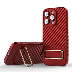 Custodia Silicone Ultra Sottile Morbida Cover con Supporto KC1 per Apple iPhone 15 Pro Max Rosso