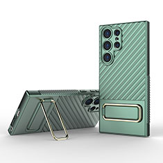 Custodia Silicone Ultra Sottile Morbida Cover con Supporto KC1 per Samsung Galaxy S22 Ultra 5G Verde