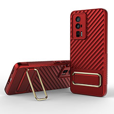 Custodia Silicone Ultra Sottile Morbida Cover con Supporto KC1 per Xiaomi Poco F5 Pro 5G Rosso