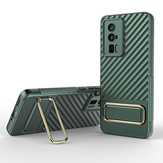 Custodia Silicone Ultra Sottile Morbida Cover con Supporto KC1 per Xiaomi Poco F5 Pro 5G Verde
