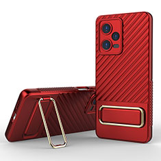 Custodia Silicone Ultra Sottile Morbida Cover con Supporto KC1 per Xiaomi Redmi Note 12 Pro 5G Rosso