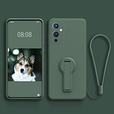 Custodia Silicone Ultra Sottile Morbida Cover con Supporto per OnePlus 9 5G Verde Notte