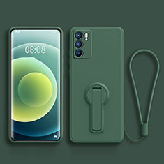 Custodia Silicone Ultra Sottile Morbida Cover con Supporto per Oppo Reno6 Pro 5G India Verde Notte