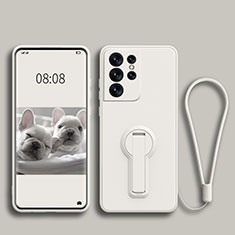 Custodia Silicone Ultra Sottile Morbida Cover con Supporto per Samsung Galaxy S21 Ultra 5G Bianco