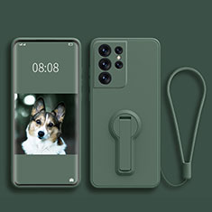 Custodia Silicone Ultra Sottile Morbida Cover con Supporto per Samsung Galaxy S21 Ultra 5G Verde