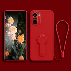 Custodia Silicone Ultra Sottile Morbida Cover con Supporto per Xiaomi Mi 11X 5G Rosso
