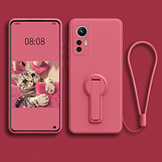 Custodia Silicone Ultra Sottile Morbida Cover con Supporto per Xiaomi Mi 12 Pro 5G Oro Rosa