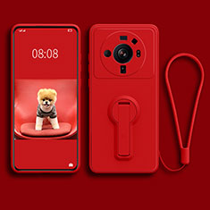 Custodia Silicone Ultra Sottile Morbida Cover con Supporto per Xiaomi Mi 12 Ultra 5G Rosso