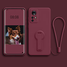 Custodia Silicone Ultra Sottile Morbida Cover con Supporto per Xiaomi Mi 12S 5G Rosso Rosa