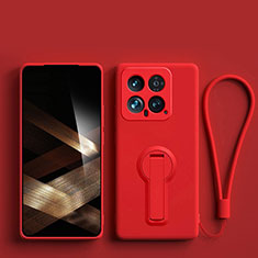 Custodia Silicone Ultra Sottile Morbida Cover con Supporto per Xiaomi Mi 14 5G Rosso
