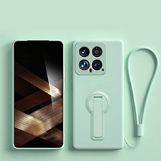 Custodia Silicone Ultra Sottile Morbida Cover con Supporto per Xiaomi Mi 14 5G Verde Pastello