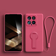 Custodia Silicone Ultra Sottile Morbida Cover con Supporto per Xiaomi Mi 14 Pro 5G Rosa Caldo