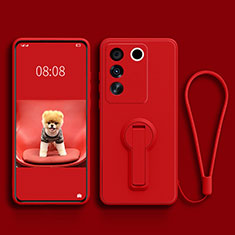 Custodia Silicone Ultra Sottile Morbida Cover con Supporto S01 per Vivo V27 Pro 5G Rosso