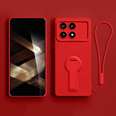 Custodia Silicone Ultra Sottile Morbida Cover con Supporto S01 per Xiaomi Redmi K70 Pro 5G Rosso